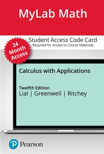 24-Month Student Access Kit for MyLab Math with eText for Lial, Calculus with Applications 12e with Integrated Review